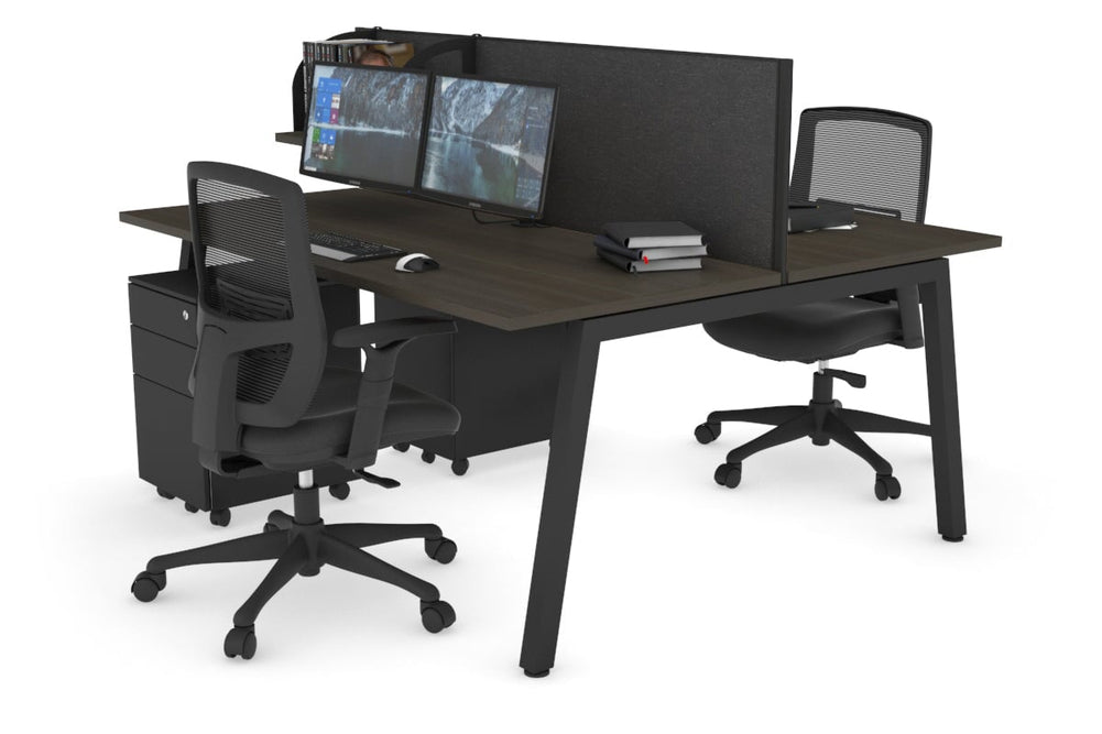 Quadro 2 Person Office Workstation [1400L x 700W]-black leg dark oak moody charcoal (500H x 1400W)