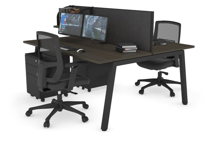 Quadro 2 Person Office Workstations [1400L x 700W] Jasonl black leg dark oak moody charcoal (500H x 1400W)