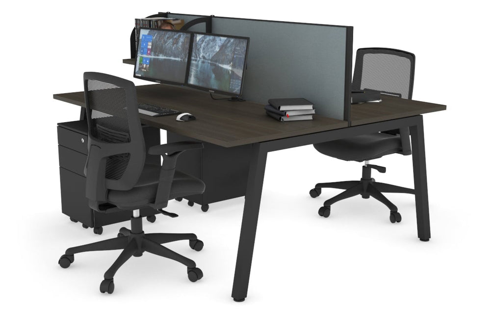 Quadro 2 Person Office Workstation [1400L x 700W]-black leg dark oak cool grey (500H x 1400W)