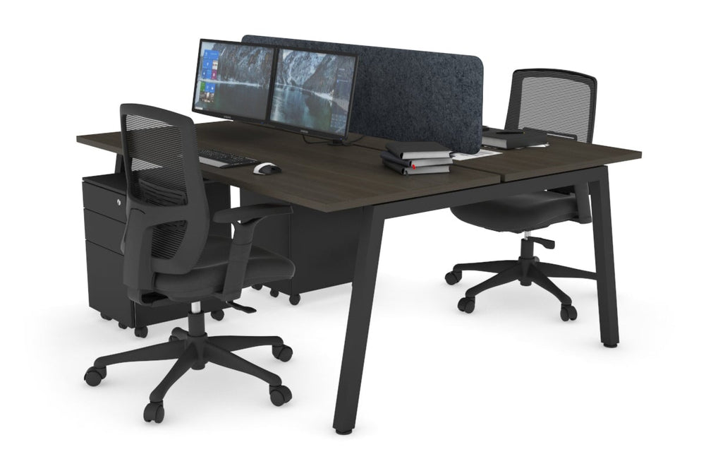 Quadro 2 Person Office Workstation [1400L x 700W]-black leg dark oak dark grey acoustic panel (400H x 1200W)