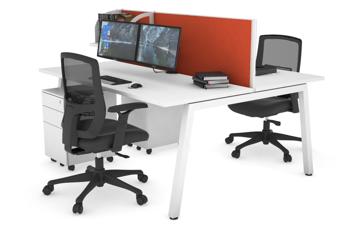 Quadro 2 Person Office Workstations [1400L x 700W] Jasonl white leg white orange squash (500H x 1400W)