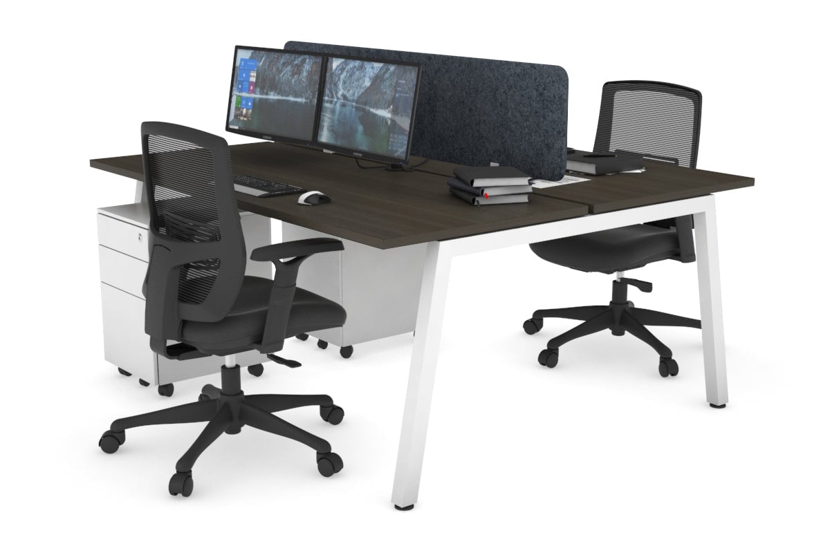 Quadro 2 Person Office Workstations [1400L x 700W] Jasonl white leg dark oak dark grey echo panel (400H x 1200W)
