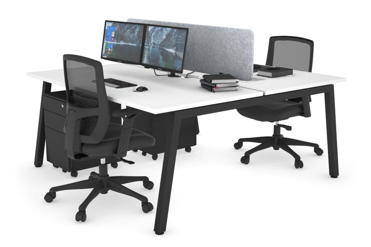 Quadro 2 Person Office Workstations [1400L x 800W with Cable Scallop] Jasonl black leg white light grey echo panel (400H x 1200W)