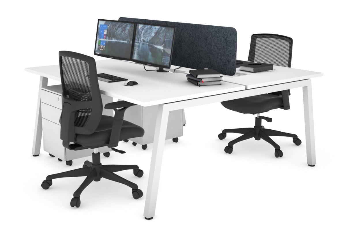 Quadro 2 Person Office Workstations [1400L x 800W with Cable Scallop] Jasonl white leg white dark grey echo panel (400H x 1200W)