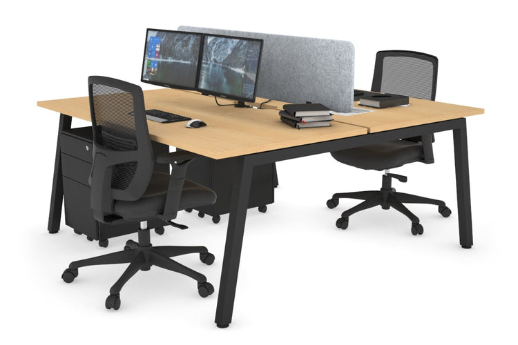 Quadro 2 Person Office Workstations [1400L x 800W with Cable Scallop] Jasonl black leg maple light grey echo panel (400H x 1200W)
