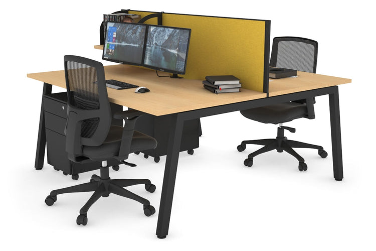 Quadro 2 Person Office Workstations [1400L x 800W with Cable Scallop] Jasonl black leg maple mustard yellow (500H x 1400W)