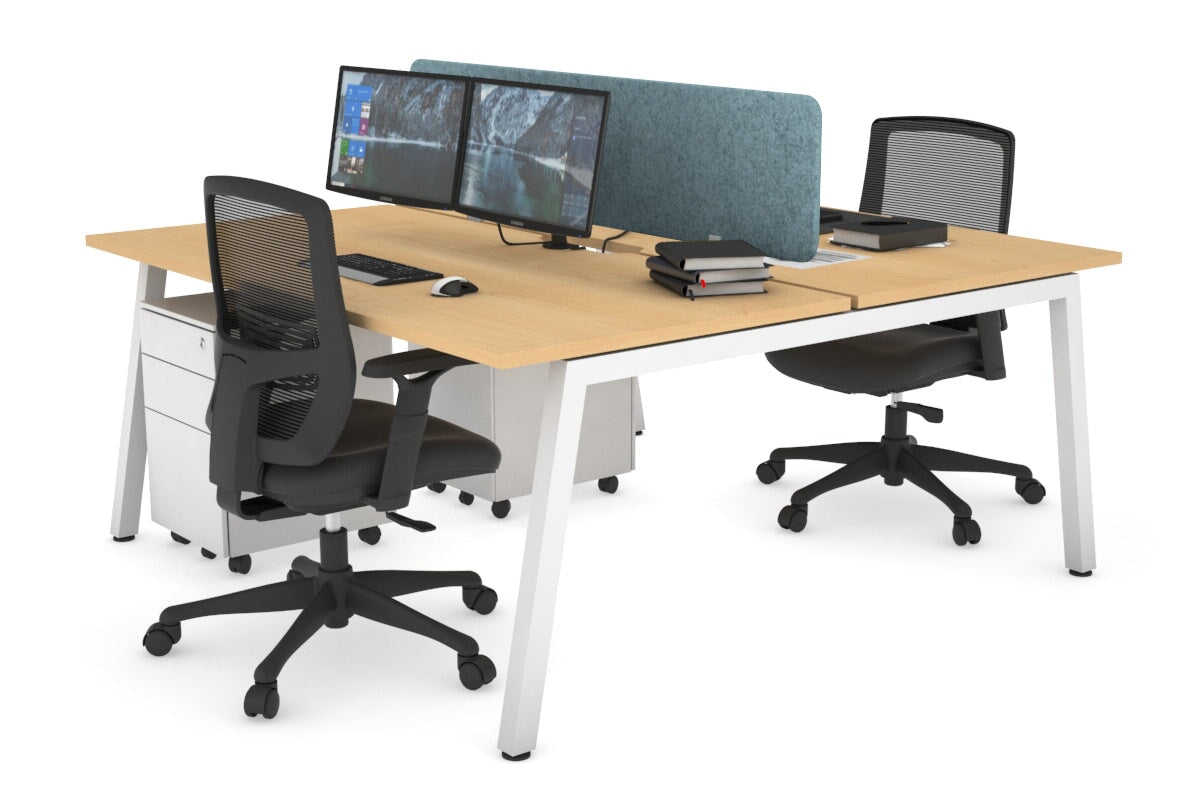 Quadro 2 Person Office Workstations [1400L x 800W with Cable Scallop] Jasonl white leg maple blue echo panel (400H x 1200W)