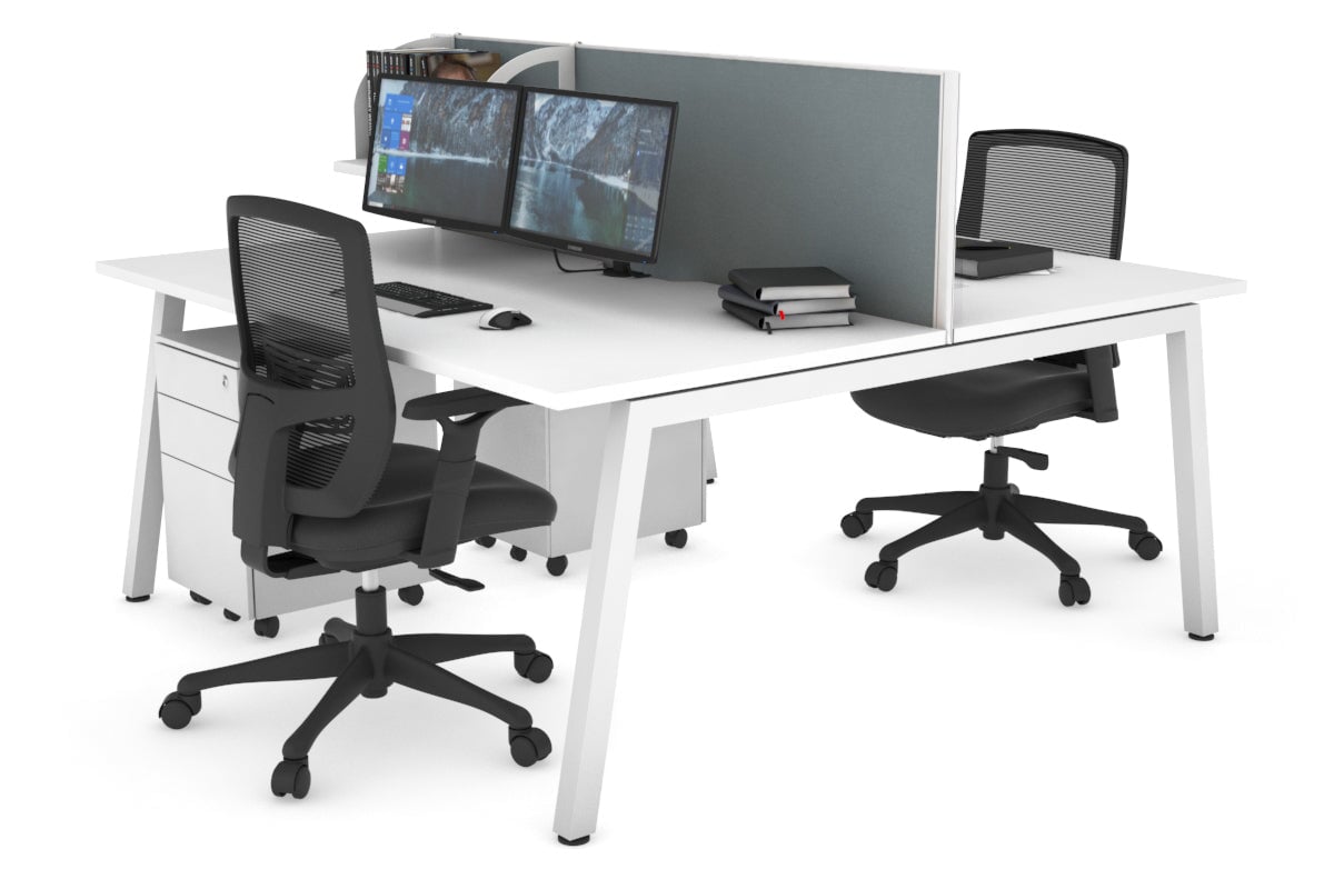 Quadro 2 Person Office Workstations [1400L x 800W with Cable Scallop] Jasonl white leg white cool grey (500H x 1400W)