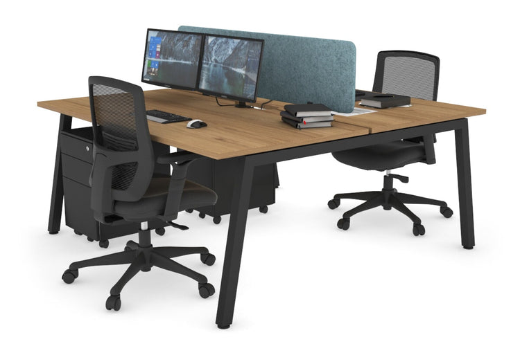 Quadro 2 Person Office Workstations [1400L x 800W with Cable Scallop] Jasonl black leg salvage oak blue echo panel (400H x 1200W)