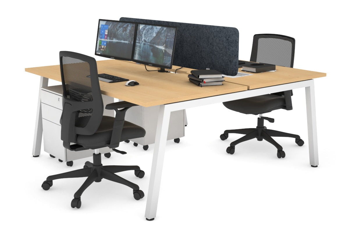 Quadro 2 Person Office Workstations [1400L x 800W with Cable Scallop] Jasonl white leg maple dark grey echo panel (400H x 1200W)