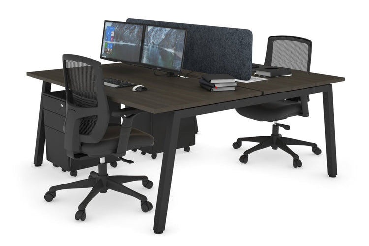 Quadro 2 Person Office Workstations [1400L x 800W with Cable Scallop] Jasonl black leg dark oak dark grey echo panel (400H x 1200W)