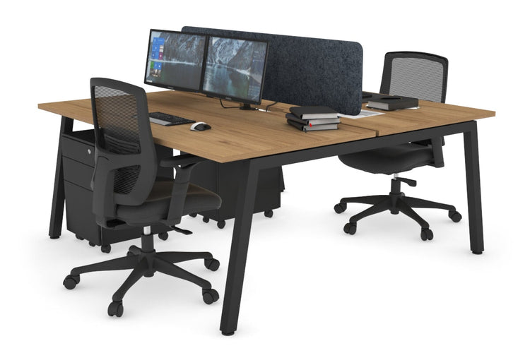 Quadro 2 Person Office Workstations [1400L x 800W with Cable Scallop] Jasonl black leg salvage oak dark grey echo panel (400H x 1200W)