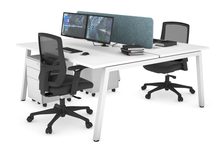 Quadro 2 Person Office Workstations [1400L x 800W with Cable Scallop] Jasonl white leg white blue echo panel (400H x 1200W)