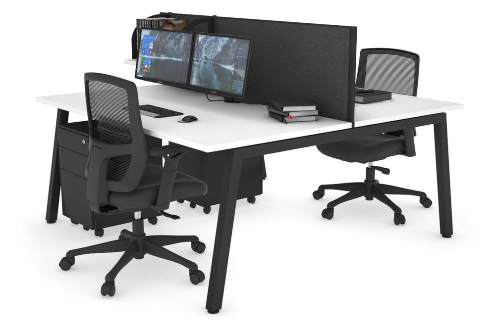 Quadro 2 Person Office Workstation [1400L x 800W with Cable Scallop]-black leg white moody charcoal (500H x 1400W)