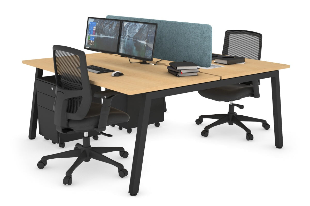 Quadro 2 Person Office Workstations [1400L x 800W with Cable Scallop] Jasonl black leg maple blue echo panel (400H x 1200W)