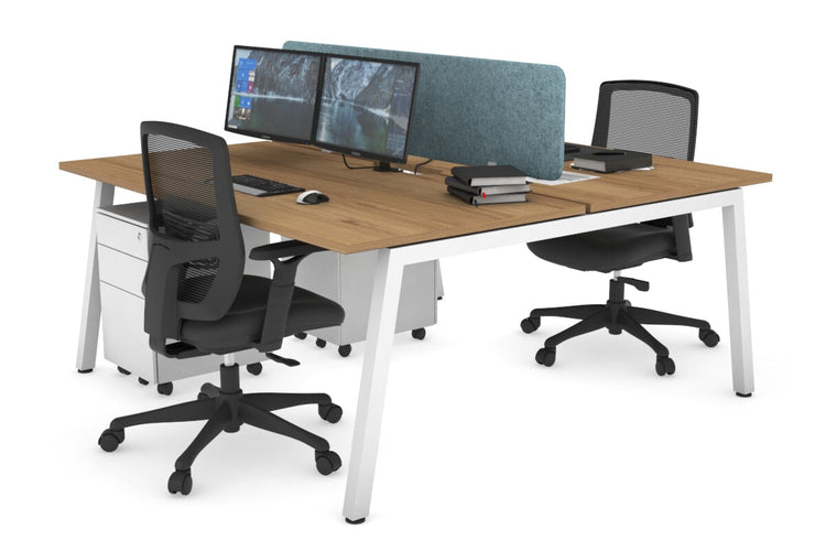 Quadro 2 Person Office Workstations [1400L x 800W with Cable Scallop] Jasonl white leg salvage oak blue echo panel (400H x 1200W)