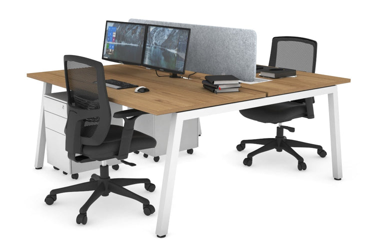 Quadro 2 Person Office Workstations [1400L x 800W with Cable Scallop] Jasonl white leg salvage oak light grey echo panel (400H x 1200W)