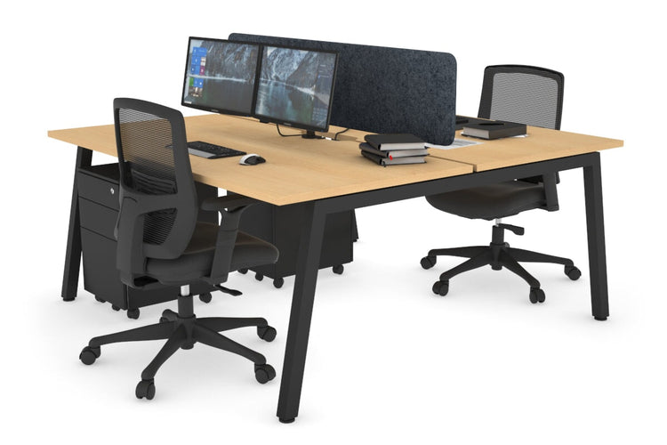 Quadro 2 Person Office Workstations [1400L x 800W with Cable Scallop] Jasonl black leg maple dark grey echo panel (400H x 1200W)