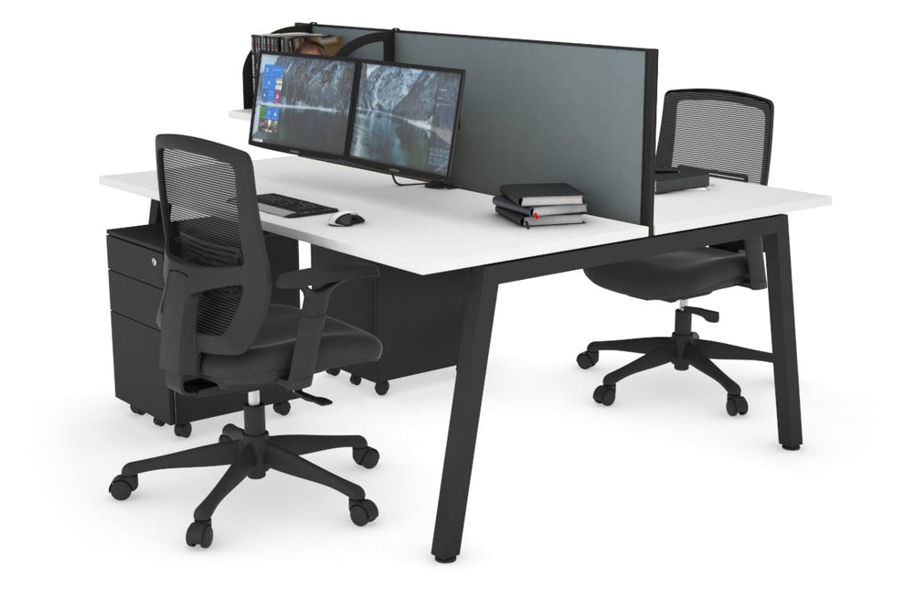 Quadro 2 Person Office Workstation [1600L x 700W]-black leg white cool grey (500H x 1600W)