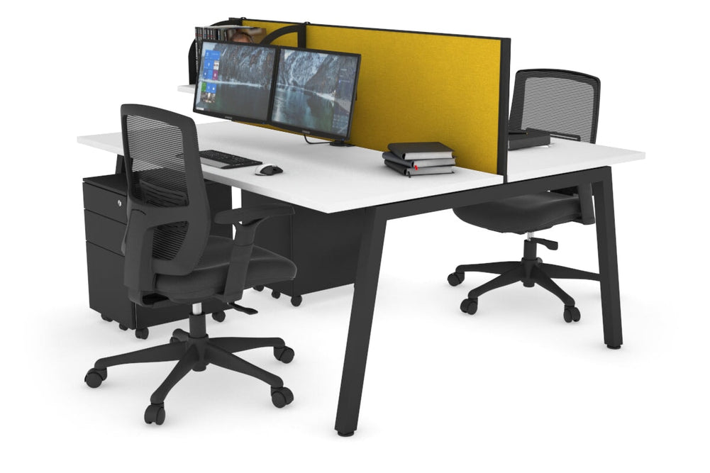 Quadro 2 Person Office Workstation [1600L x 700W]-black leg white mustard yellow (500H x 1600W)