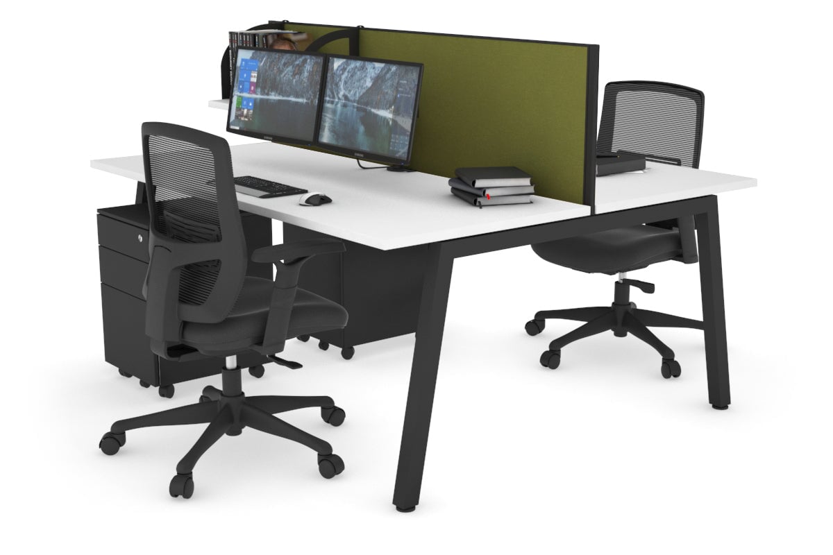 Quadro 2 Person Office Workstations [1600L x 700W] Jasonl black leg white green moss (500H x 1600W)