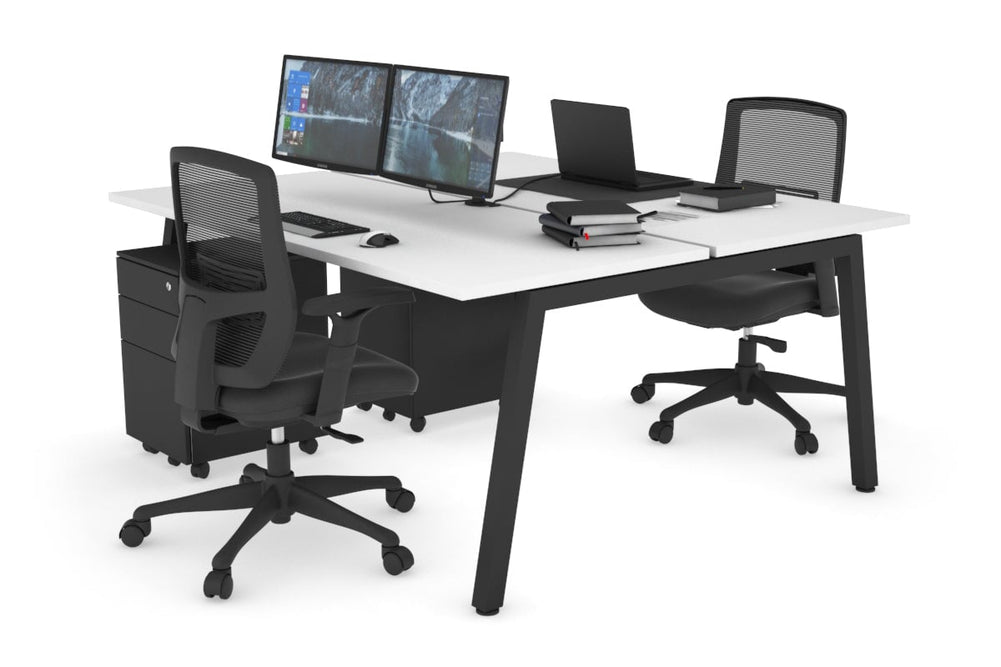 Quadro 2 Person Office Workstation [1600L x 700W]-black leg white none