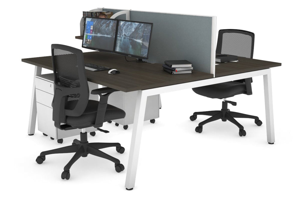 Quadro 2 Person Office Workstation [1600L x 700W]-white leg dark oak cool grey (500H x 1600W)