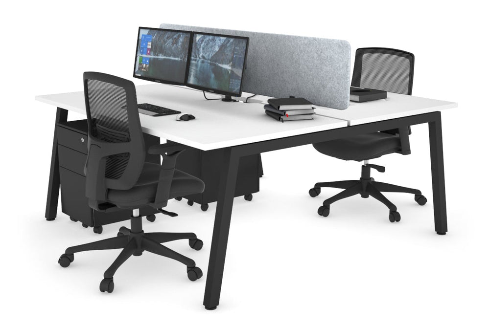 Quadro 2 Person Office Workstation [1600L x 800W with Cable Scallop]-black leg white light grey acoustic panel (400H x 1600W)