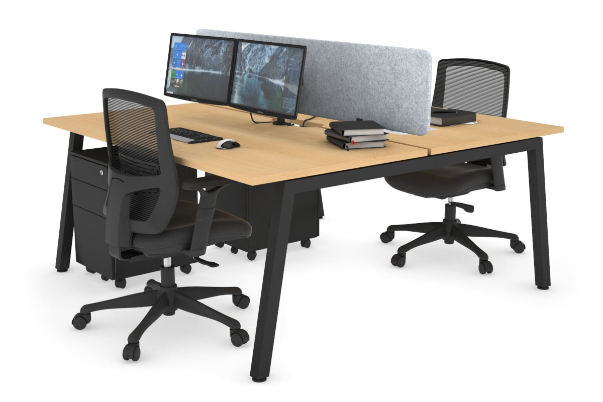 Quadro 2 Person Office Workstations [1600L x 800W with Cable Scallop] Jasonl black leg maple light grey echo panel (400H x 1600W)
