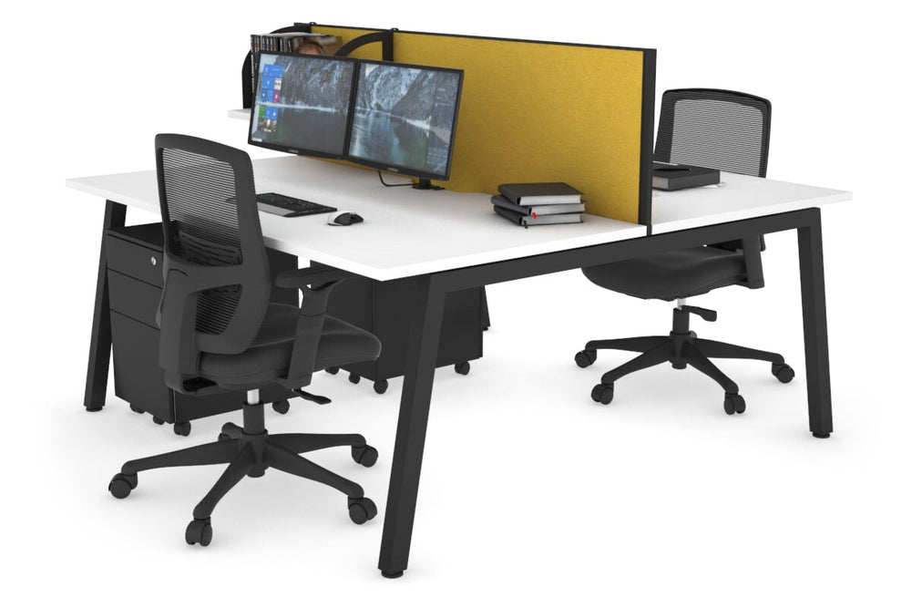 Quadro 2 Person Office Workstation [1600L x 800W with Cable Scallop]-black leg white mustard yellow (500H x 1600W)