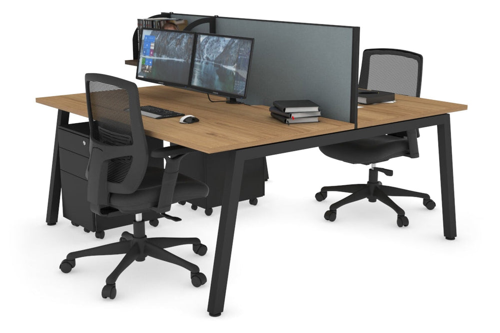 Quadro 2 Person Office Workstation [1600L x 800W with Cable Scallop]-black leg salvage oak cool grey (500H x 1600W)