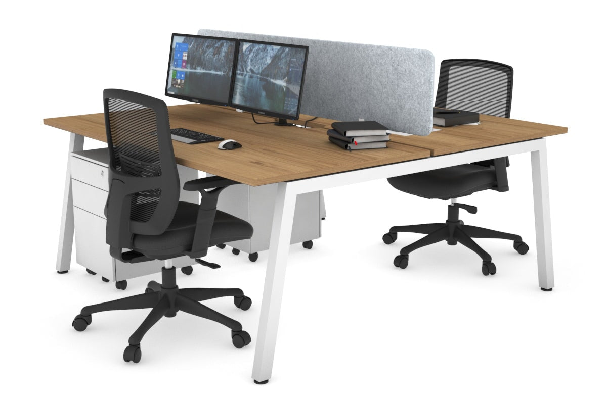 Quadro 2 Person Office Workstations [1600L x 800W with Cable Scallop] Jasonl white leg salvage oak light grey echo panel (400H x 1600W)