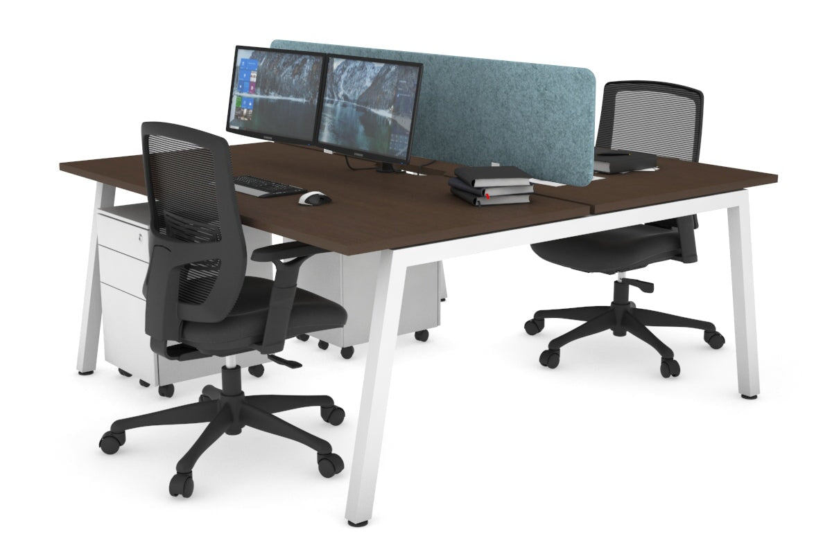Quadro 2 Person Office Workstations [1600L x 800W with Cable Scallop] Jasonl white leg wenge blue echo panel (400H x 1600W)