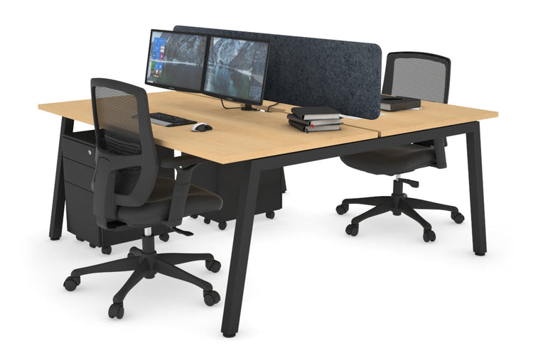 Quadro 2 Person Office Workstations [1600L x 800W with Cable Scallop] Jasonl black leg maple dark grey echo panel (400H x 1600W)