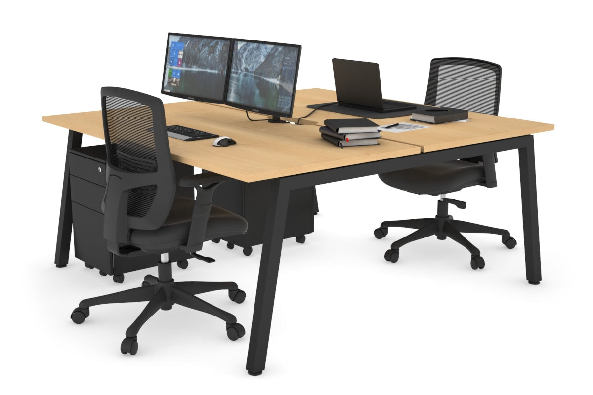 Quadro 2 Person Office Workstation [1600L x 800W with Cable Scallop]-black leg maple none