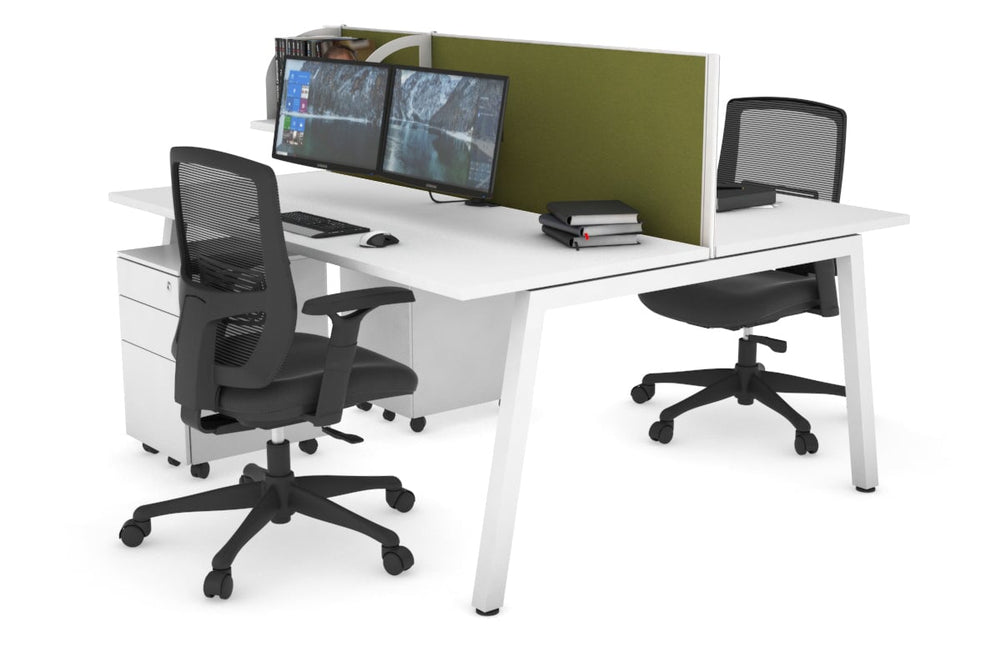 Quadro 2 Person Office Workstation [1800L x 700W]-white leg white green moss (500H x 1800W)