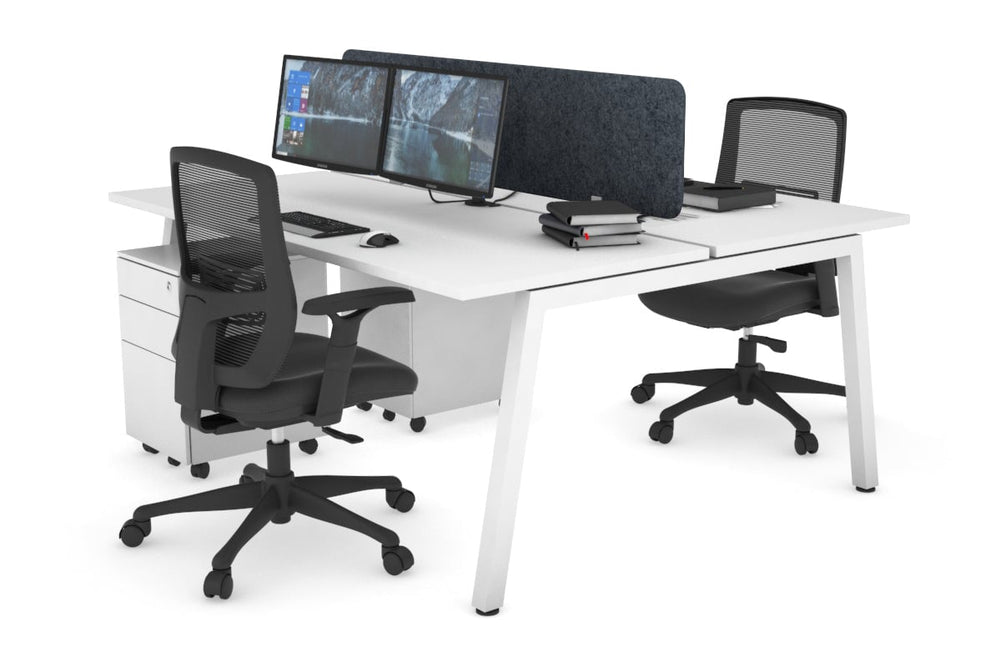 Quadro 2 Person Office Workstation [1800L x 700W]-white leg white dark grey acoustic panel (400H x 1600W)