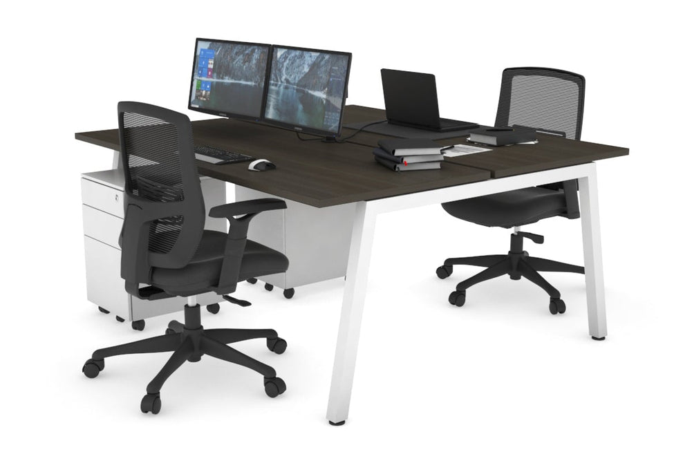 Quadro 2 Person Office Workstation [1800L x 700W]-white leg dark oak none