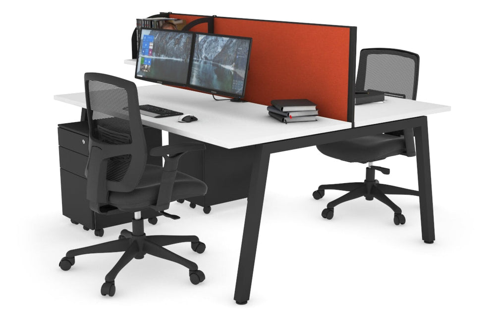 Quadro 2 Person Office Workstation [1800L x 700W]-black leg white orange squash (500H x 1800W)