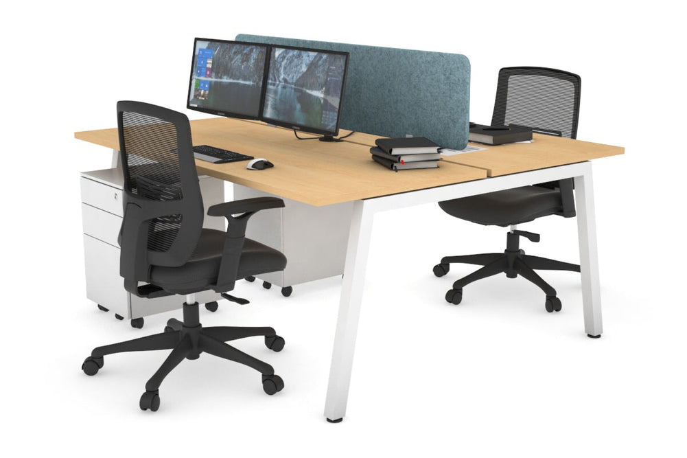 Quadro 2 Person Office Workstation [1800L x 700W]-white leg maple blue acoustic panel (400H x 1600W)