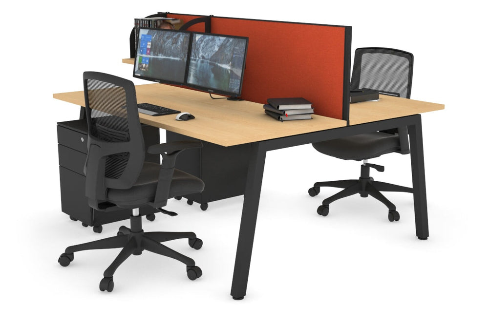 Quadro 2 Person Office Workstation [1800L x 700W]-black leg maple orange squash (500H x 1800W)
