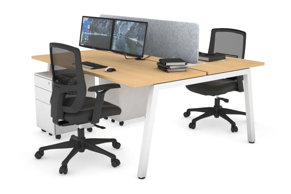 Quadro 2 Person Office Workstation [1800L x 700W]-white leg maple light grey acoustic panel (400H x 1600W)