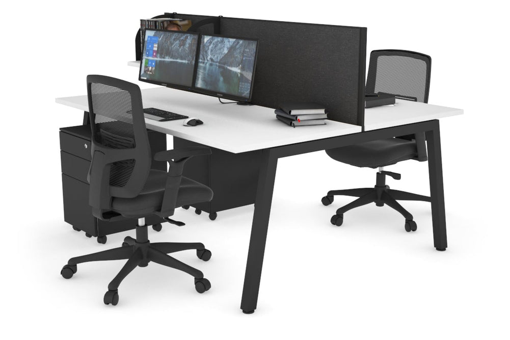 Quadro 2 Person Office Workstation [1800L x 700W]-black leg white moody charcoal (500H x 1800W)