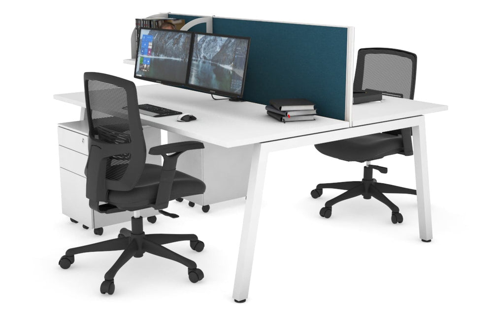 Quadro 2 Person Office Workstation [1800L x 700W]-white leg white deep blue (500H x 1800W)