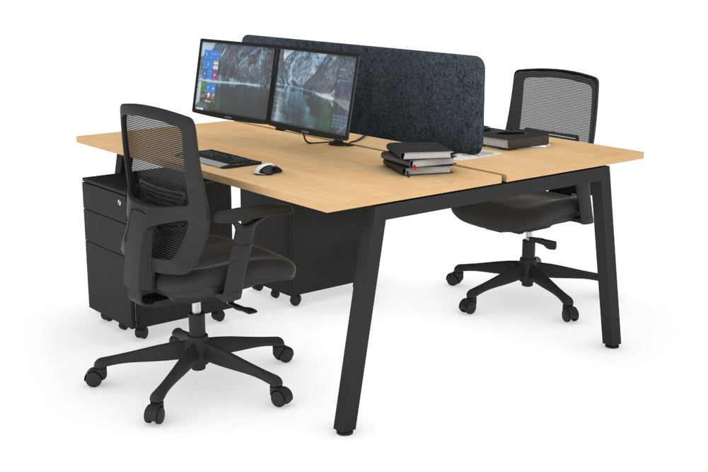 Quadro 2 Person Office Workstation [1800L x 700W]-black leg maple dark grey acoustic panel (400H x 1600W)