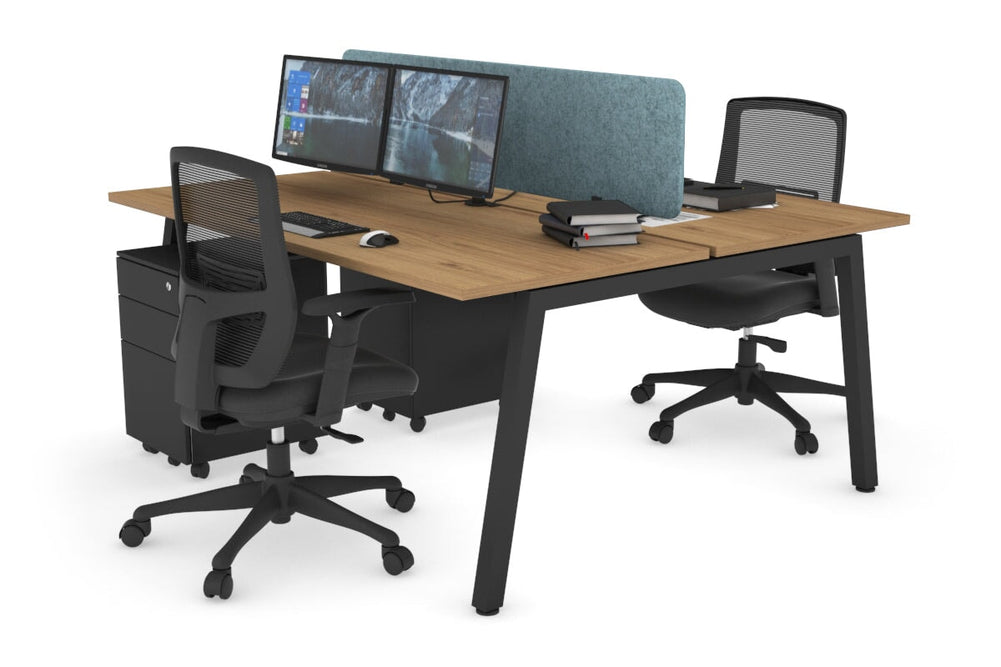Quadro 2 Person Office Workstation [1800L x 700W]-black leg salvage oak blue acoustic panel (400H x 1600W)