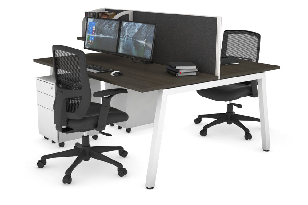 Quadro 2 Person Office Workstation [1800L x 700W]-white leg dark oak moody charcoal (500H x 1800W)