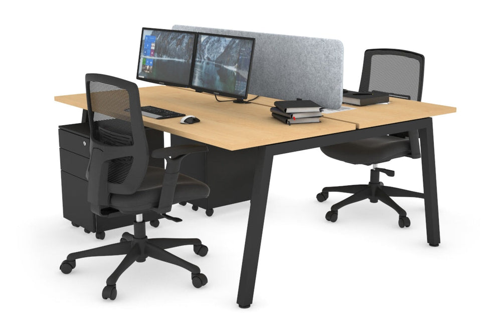 Quadro 2 Person Office Workstation [1800L x 700W]-black leg maple light grey acoustic panel (400H x 1600W)
