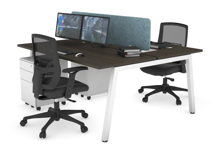 Quadro 2 Person Office Workstations [1800L x 700W] Jasonl white leg dark oak blue echo panel (400H x 1600W)