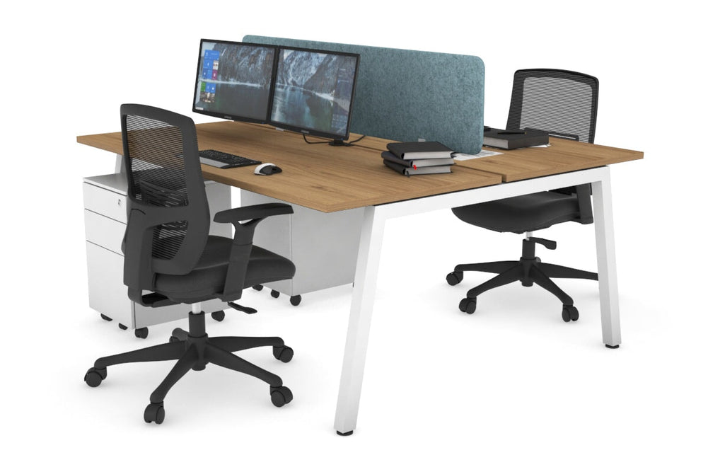 Quadro 2 Person Office Workstation [1800L x 700W]-white leg salvage oak blue acoustic panel (400H x 1600W)
